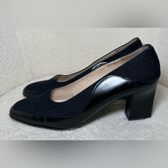 Salvatore Ferragamo Shoes - Salvatore Ferragamo Black Suede & Leather Block Heel Pumps‎ Preppy Money 9.5